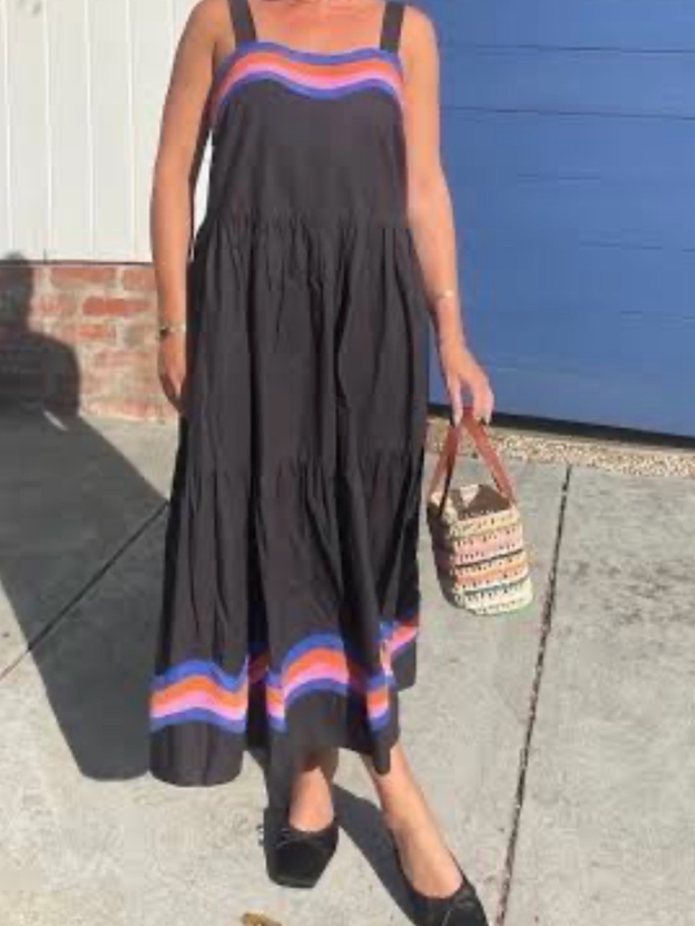 Anthropologie - Corey Lynn Carter Black Midi Sundress with Multicolor Trim